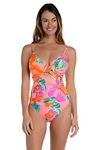 La Blanca Women's Twist Keyhole One Piece Swimsuit, Hot Coral//Isla Del Sol, 10