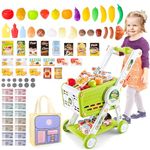 deAO Kids Shopping Cart Trolley Play Set with Pretend Food and Accessories Grocery Shopping Cart Pretend Play and Role-Playing Games (Green)