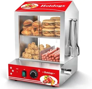 ZMRTDWO Hot Dog Steamer, 28.5QT 2-Tier Commercial Hot Dog Machine with Bun Warmer, 86°F~185°F Adjustable, 175 Hot Dogs & 40 Buns, Stainless Steel Hot Dog Bun Warmer with Tempered Glass Slide Doors
