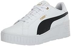 PUMA Women's Karmen Wedge Sneaker, Puma White-puma Black-Gold, 10