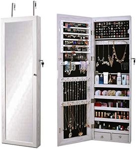 SogesPower Lockable Jewelry Cabinet Wall Door Mounted Jewelry Armoire Organizer with Mirror, White SPQH-7025-CA