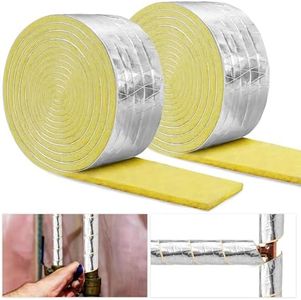 2 Pack 32.8 Foot Foiled Back Fiberglass Pipe Insulation Wrap, Pipe Insulation Foam Wrap Tape Ceramic Water Pipe Insulation Wrap for Outdoor Indoor Pipe Insulation Wrap Freezing Weather (2 Pack )