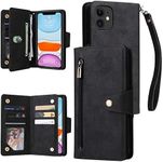 YocoverTech for iPhone 11 Case,for iPhone 11 Wallet Case[6 Card Slots and 1 Zipper Coin Pocket] PU Leather Stand Flip Cover with Wrist Strap for iPhone 11[6.1 inch]-Black