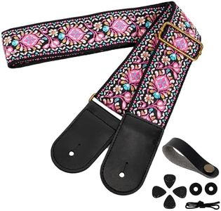 AODSK Guitar Strap Vintage Woven Adjustable,includes 2 Strap Locks, For Bass, Electric & Acoustic Guitars (Pink Paisley)