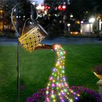 Solar Watering Can Lights Outdoor Garden, Large Retro Metal Fairy Lights with Bracket, Colourful String 60pc Lights for Outdoor Garden, Party, Yard, Pathway, Garden Decor