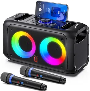 HWWR Karaoke Machine for Adults Kids, Bluetooth Karaoke Speaker with 2 Wireless Microphones for Singing, PA System with HiFi Sound/Dual 3" Subwoofers/Echo Adjustment/Disco Lights for Home Party