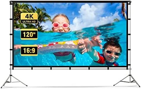 Vamvo Projector Screen Outdoor, Portable Projector Screen with Stand 120 inch Foldable Projector Screen 16:9 4K, 10 Feet Indoor Movie Screen with Carrying Bag for Home Theater Backyard Movie Night