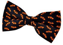 Retreez Joyful Fun Happy Halloween Pattern Woven Microfiber Pre-tied Bow Tie (5") - Halloween Bats - Black and Orange