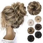 REECHO Messy Bun Hair Piece, Thick Tousled Updo Elastic Hair Bun Hair Piece for Women Synthetic Ponytail Extensions Messy Hair Bun Donut Hair Accessories Hair Scrunchies - Light Brown with Highlights