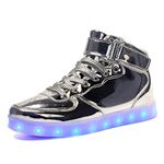 Voovix Kids LED Light Up High-top Shoes Rechargeable Hi-Shine Glowing Sneakers for Boys and Girls Child Unisex(Silver,US7/CN40)