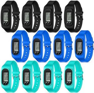 Geyoga 12 Pcs Pedometer for Walking Steps and Miles Pedometer Watch Silicone Steps Tracker Running Pedometer Bracelet Ankle Step Counter for Calorie Burning and Step Counting (Mint, Blue, Black)