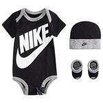 NIKE Baby Hat, Bodysuit and Bootie Three Piece Set Socks, Black Sportswear, 6-12 Months