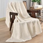 PHF 100% Cotton Waffle Weave Throw Blanket for Couch - Lightweight Washed Cotton Throw Blanket for Bed - 50"x60" Aesthetic Breathable Blanket for Room Decor & Office - Undyed