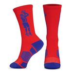 Basketball Sock by ChalkTalk SPORTS | Athletic Mid Calf Woven Socks | Basketball Player | Multiple Colors, V2 Red & Royal, One Size