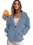 IWOLLENCE Womens Zip Up Blue Hoodie Fleece Oversized Y2K Full Zipper Plain Hooded Sweatshirt Blue L