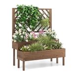 ORALNER Raised Garden Bed with Trellis, 43” x 24.5” x 53” Outdoor 2-Tier Wooden Planter Box with Drainage Holes, Elevated Garden Trellis Planter for Vine Flower Herb Fruit Vegetable