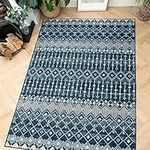 Navy Blue Geometric Diamond Striped Easy Clean Hardwearing Rug - Boho Vibes College Dorm Uni Room Student Living Room Lounge Kitchen Area Mat 160cm x 230cm