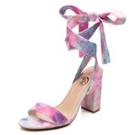 Trary Pink Purple Nude Red Black Heels for Women, Lace Up Chunky Heels for Women, Strappy Heels for Women Sandals, High Platform Stripper Heels, Comfortable Wide Width Tie Up Heels 3 Inch Open Toe,