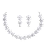 ZENEME Rhodium Plated Silver Toned White American Diamond Studded Flower Shaped Jewellery Set For Girls and Women (White)