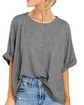 GeGekoko Women Oversized T-Shirt Summer Casual Short Sleeve Loose Tee Tops Grey