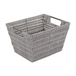 Simplify 12"x10"x8" Medium Woven Basket for Storage with Handles, Nursery, Playroom, Toys, Bedroom, Closet, Clothes, Office, Decorative Organizer Rattan Totes, Grey