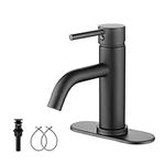 Hononnice Black One Hole Single Handle Bathroom Faucet RV Matte Black Bathroom Faucets Bathroom Vanity Faucet with Pop Up Drain with Overflow and Hose