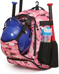 ZOEA Baseball Bat Bag Backpack, T-Ball & Softball Equipment & Gear for Youth and Adults, Large Capacity Holds 4 Bats, Helmet, Gloves, Cleats,Shoes Compartment & Helmet Holder (Camouflage Red)