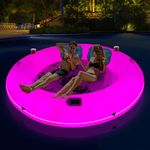 Inflatable Tanning Pool Lounger Float for Adults, Solar Giant Suntan Tub Pool Floats with Lights, Extra Large Round Sunbathing Pool Raft Lounge Floaties Tanning Bed for Backyard, Swimming Pool, Lake
