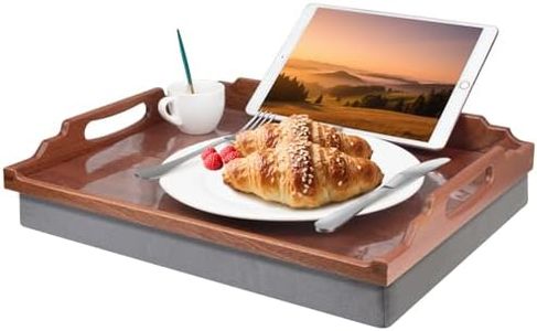 DRELIFAM Lap Desk with Cushion,Wooden Bed Tray Table for Eating,Lap Tray in Recliner,Breakfast Tray,TV Dinner Bed Food Trays (Sapele Wood)