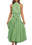 TYQQU Women's Summer Beach Halter Neck Maxi Dress Sleeveless Flowy A-line Maxi Polka Dot Dress Green XL