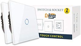 Pack of 2 CNBINGO Dimmer Toggle Switch for LED Lights - Touch Light Switch Flush-Mounted - Dimmer Switch Simple in White - Wall Switch with Glass Panel and Status LED