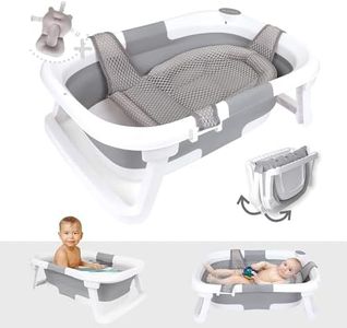 BEBELEH™ Collapsible Baby Bathtub – Bathtub + Baby tub Sling + Newborn Sling – Baby Bathtub Newborn to Toddler 0-24 Months – The Ultimate Travel Baby Bath Tub and Everyday Use! (Gray)