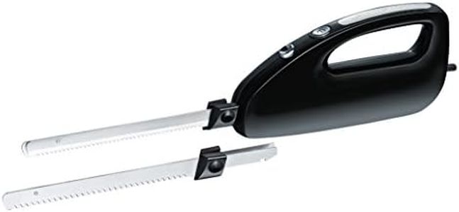 Rommelsbacher Couteau électrique EM 150 – Moteur puissant, bouton d'alimentation, longueur de lame utilisable 15 cm, paire de lames de couteau en acier inoxydable à dents fines et grossières, 120 W,
