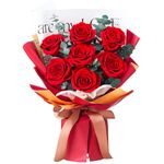 Mosstory Preserved Flowers Bouquet 7 Roses Bouquet Flowers Fresh Bouquet Flower Preserved Gift for Her Anniversary Birthday Valentine's Day Mother's Day Wedding (Red Roses, Red Paper)