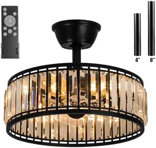 Industrial Ceiling Fan Light with 2 Downrods,Crystal Caged Fan Lights 6-Speeds,Remote Control Ceiling Light Fixtures,Suit for Bedroom,Living Room,Dining Room,Office(Excluding E26/E27 Bulb)16Inch