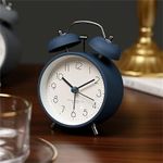 THIMAHI Vintage Twin Bell Analog Display Table Alarm Clock with Night LED Light Heavy Slippers Extra Loud Alarm Clock Ideal for Student and Kids Bedroom (Blue)