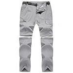 MANSDOUR Men's Hiking Pants Convertible Quick Dry Lightweight Zip-Off Outdoor Travel Camping Fishing Pants, Light Grey, 34