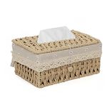 HOKIPO Handwoven Small Eco-Friendly Paper Weave Tissue Paper Holder, Beige (AR-3899-BGE)