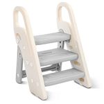 Onasti Foldable Step Stool for Kids, 2 Steps - 3 Steps Height Adjustable Toddler Step Stool, Toilet Steps for Potty Training, Learning Tower with Handle for Bathroom, Bedroom, Kitchen (Grey)