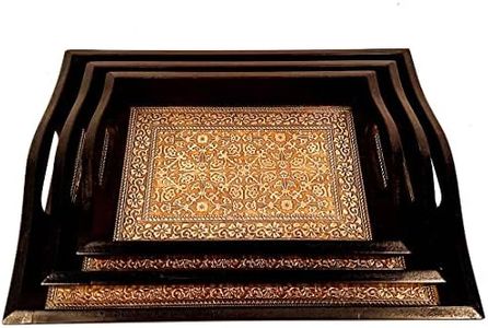 Apka Mart The Online Shop Handicraft Serving Tray - Set of 3 - Brass Tray | Breakfast Coffee Tea Trays Serving Trays for Snacks - for Table Decor, Home Decor, Dining and Serving and Gifts(Square)