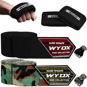 WYOX Gel Boxing Hand Wraps Pair of 2 | Inner Gloves for Men Women – Elasticated Padded Long Wrist Straps Muay Thai MMA, Kickboxing, BJJ Combat Sports Training (2, Green/Black, 4.5 Meter)