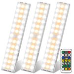 BLS LED Closet Lights, 38 LED Wireless Under Cabinet Lighting Battery Operated Lights with Remote, 1500mah Battery Powered Lights, USB Rechargeable Motion Sensor Light Indoor, Dimmable 3 Colors 3 Pack