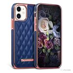 PULOKA iPhone 11 Royal Vegan Leather Cover Daimond Pattern Electroplated Back Case Compatible for Apple iPhone 11 6.1”inch - Blue