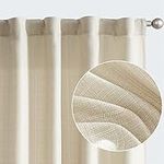 jinchan Beige Curtains for Living Room Linen Textured 84 Inches Long Farmhouse Casual Weave Back Tab Drapes Light Filtering Window Curtain 2 Panels Beige