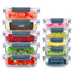 VonShef Glass Containers with Lids - 10 Piece Meal Prep Food Lunch Boxes 1L and 370ml Capacities, Oven and Dishwasher Safe, Airtight Leakproof Seal Great for Batch Cooking