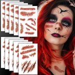 Alintor 10PCS Halloween Tattoos, Halloween Make up Fake Blood, Halloween Accessories Zombie Scars Wounds Temporary Tattoo, Halloween Costumes for Women Men Kids Tattoo