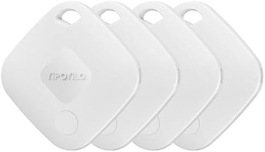Yipoyilo Air Tracker Tag Smart Key Finder Compatible with Apple Find My (iOS Only), 4 Lanyards, Replaceable Battery, Tracker Item Locator for Bag Key Wallets, 4 Pack White