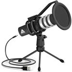 Audio Array AM-C4 USB Plug & Play Condenser Microphone with Tripod, Pop-Filter & Shock Mount | for Conference, Gaming, Podcasting, Voice Over, YouTube, Skype, Zoom & Live Streaming on iOS,Windows