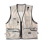 Foldable Outdoor Fishing Camping Travel Mesh Vest, Multi-Pockets Photography Lightweight Vests (Beige, US S/Tag L)