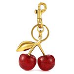 HecticCore Cherry Bag Charm - Versatile Key Ring, Purse Pendant, Lucky Charm, Personalised Car Accessories, Fashionable Bag or Key Accessory for Handbags, gold, 1